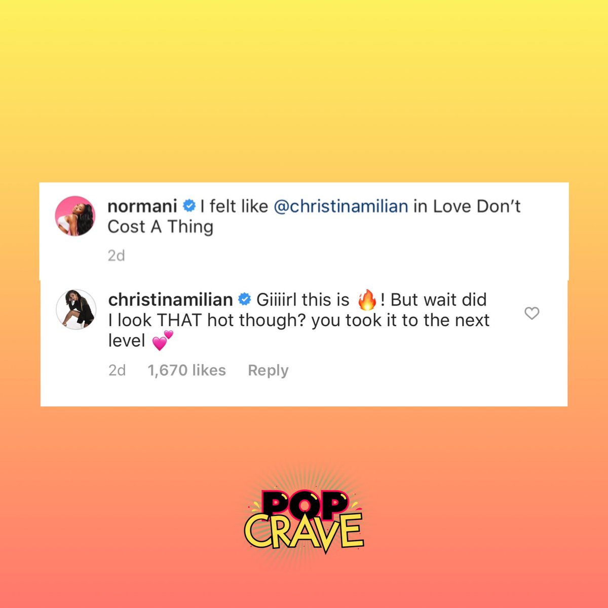 . @ChristinaMilian praises  @Normani on Instagram: “Giiiirl this is !”