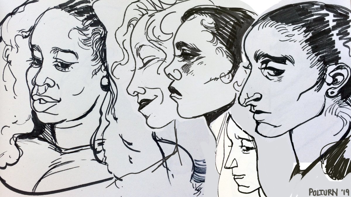 Face practices. 
Also trying to work outlining certain structures into my lines without making it too inorganic. Sometimes it works sometimes it dont.
#drawing #artstyle #sketch #sketchbook #art #Illustration 