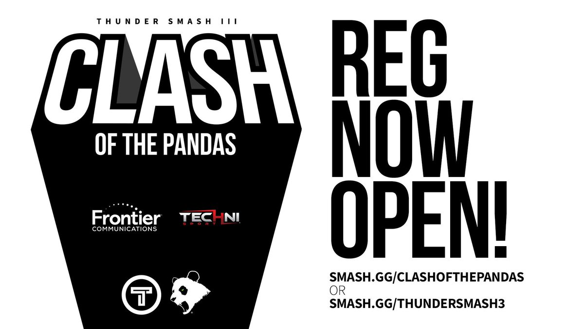 thundergaming's tweet photo. Registration for Thunder Smash 3: Clash of the Pandas is LIVE!  

https://t.co/PimQlIYfMu

We've joined forces with @PandaGlobal to bring the Smash community one of the most exciting, competitive tournaments ever, with over $15,000 in guaranteed prize pools for Ultimate &amp; Melee! https://t.co/TZlmNcAmhU