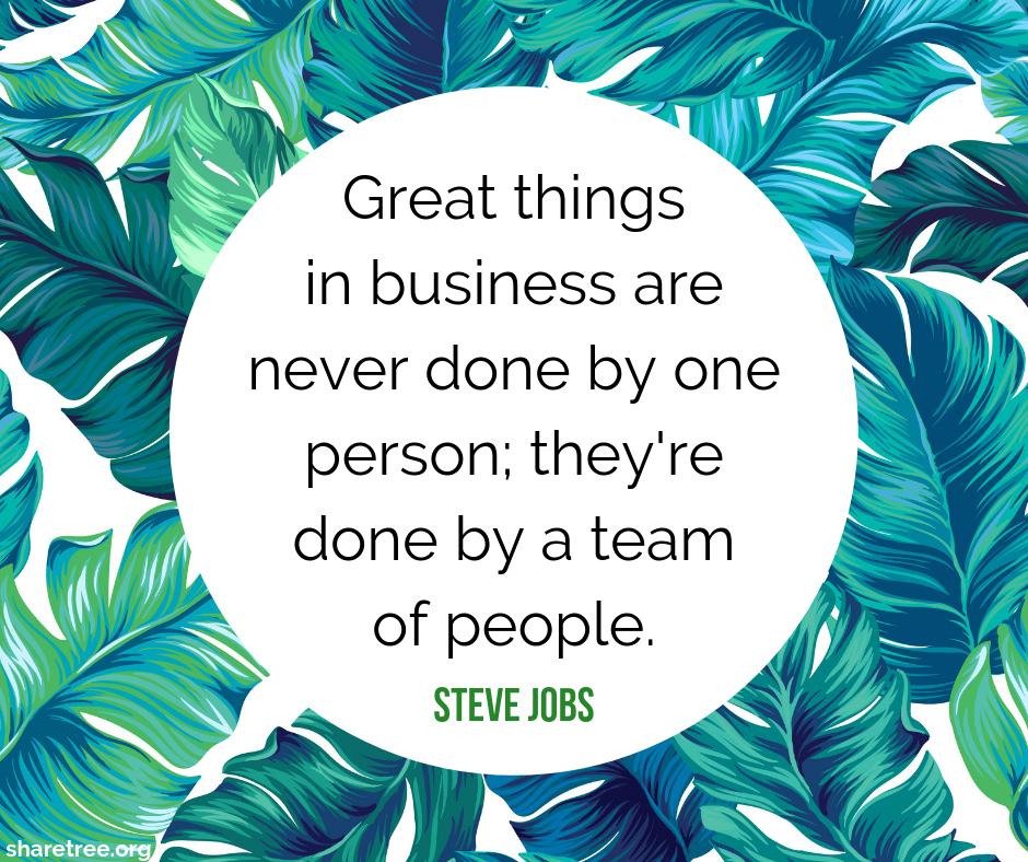 "Great things in business are never done by one person; they're done by a team of people." – Steve Jobs 

A good leader will engage their team and cultivate team culture so that each individual feels valued. 

#Culture #Character #Leadership #GrowthMindset
