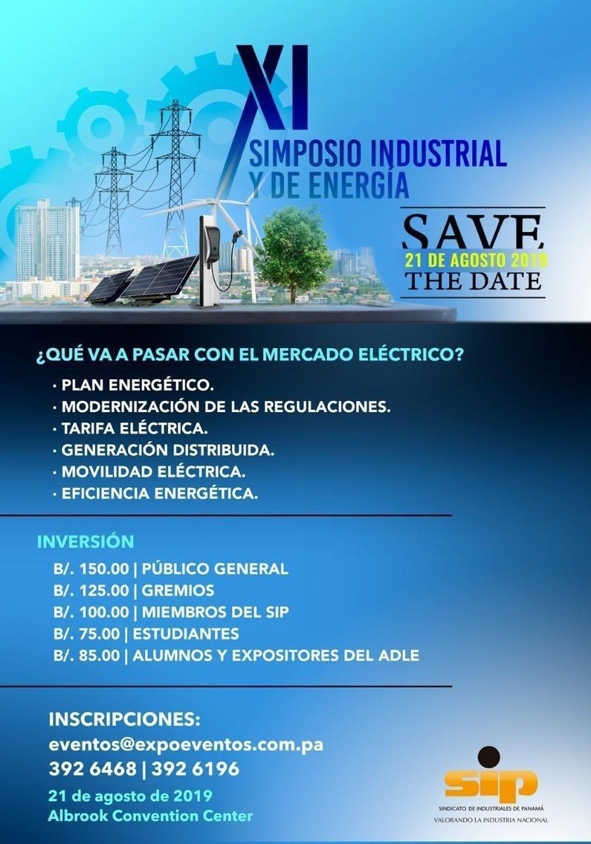 potenciaverde_'s tweet photo. @NanikSinghC @industrialespty @radiopanama @floraltamirand3 @EdwinECabreraU @leogrins 📌anota la fecha! 21 de Agosto el XI #SimposioIndustrial ⚙️y de #Energía ⚡️en #Albrook. Aprende sobre #Solar ☀️ con #PotenciaVerde @potencia_verde en el #Taller de #SolarFotovoltaica y #SolarTermal☀️ @NanikSinghC #GeneraciónDistribuida #Industria #Panamá https://t.co/jDkwtgbiU3