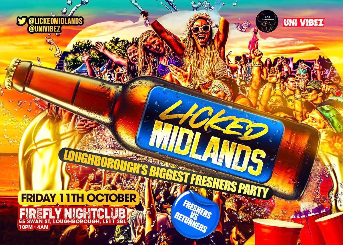 UniVibez's tweet photo. #LickedMidlands 🤪🍺

Loughborough’s BIGGEST Freshers Party💃🏾🎉  

Friday 11th October 2019 📅

100+ TICKETS SOLD IN UNDER 5MINS 🤯 

200 FREE SHOTS 🥃
LICKED COCKTAILS 🍹
SLOW WHINE BASHMENT SET 😈

DONT MISS OUT‼️‼️ https://t.co/r88MqtbDMJ https://t.co/KI4VcyppB0