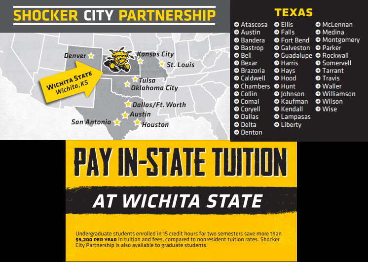 This new vehicle in the #ShockerNation fleet will soon hit the streets in Houston, TX. Students living Houston, Austin, San Antonio and more cities are now eligible to pay in-state tuition rates. 
ℹ️: wichita.edu/shockercity
