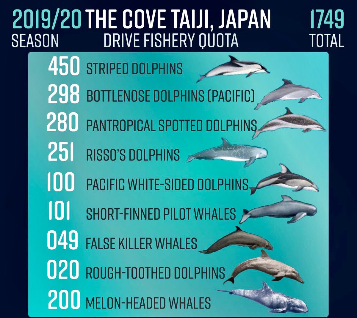 Peacevoter's tweet photo. Quotas for the upcoming dolphin #Slaughter or #Captivity which starts in #TAIJI #Japan on September 1st! https://t.co/CmB6PRsoGG