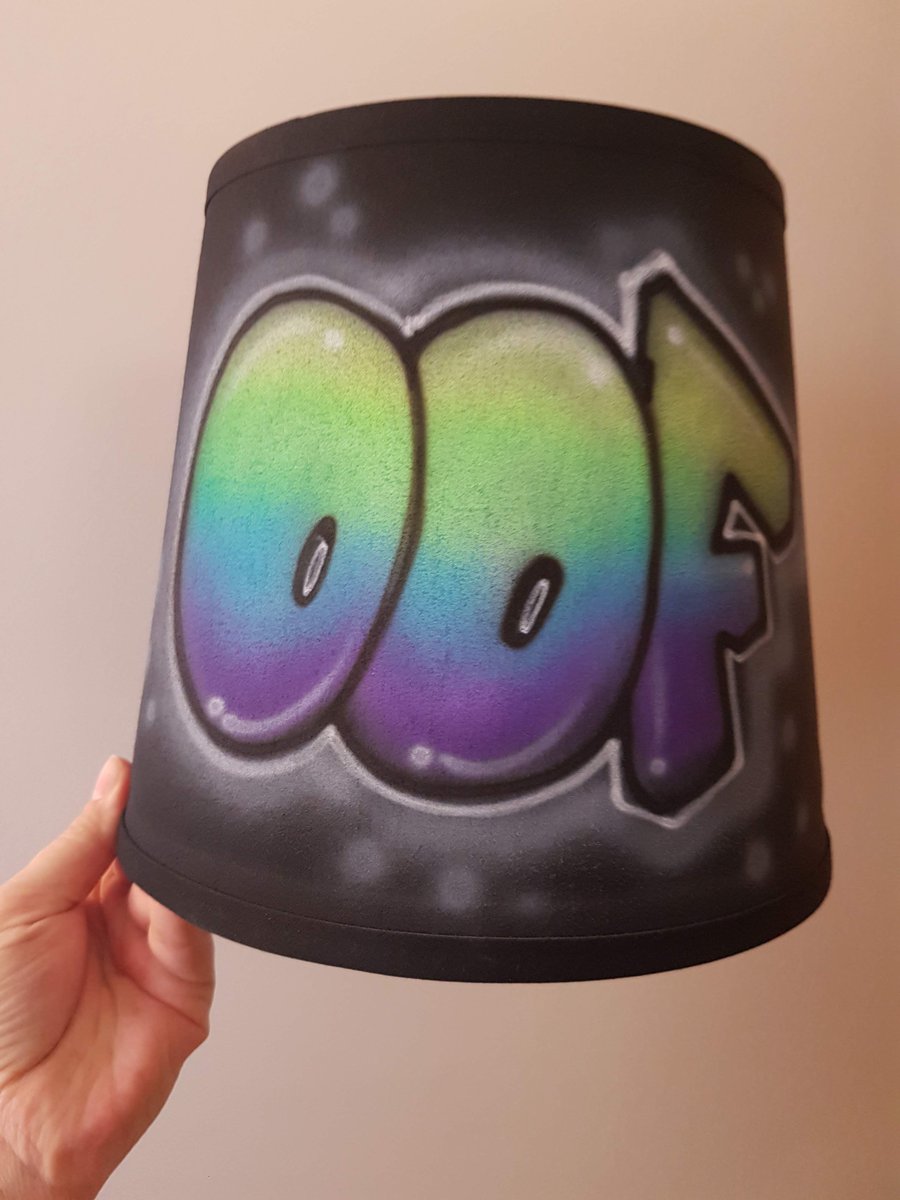 festercustomart's tweet photo. Bright idea! 💡 Graffiti art airbrushed by Fester on lamp shades for party decor - we love how these turned out for Life of the Party Events! 
#graffiti #art #partydecor #customlampshade #custompartydecor #partyidea https://t.co/0txwuMVmnM