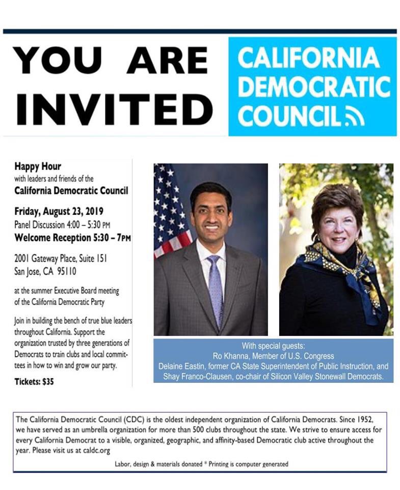 DemCouncilCA's tweet photo. Join these great speakers at the California Democratic Council's fundraiser. Come to our meeting which will have a stellar panel and stay for our fundraiser to hear from our awesome guest speakers.

Purchase tickets: https://t.co/69D92FUtym https://t.co/ijNaLJrF3A