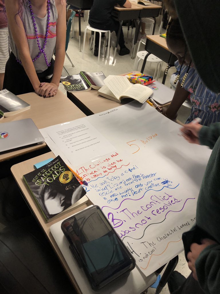 MelissaTamargo's tweet photo. Students working together to find theme in chapter 3 of Night of the Spadefoot Toads #sunrayscores #sunraysoars https://t.co/srYZw2dwmX