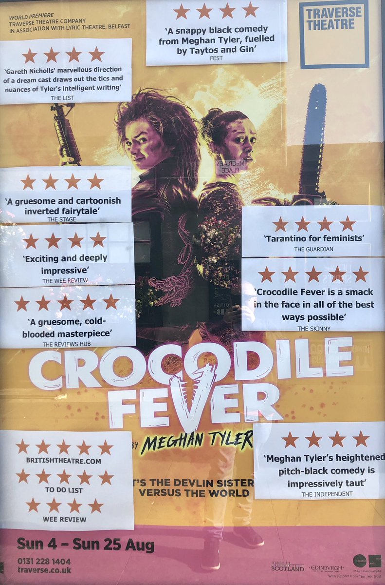 theatrehinton's tweet image. Lon/Edi19 Day14/Show40: #CrocodileFever @traverse @LyricBelfast Bonkers, brilliant writing. Pitch-perfect performances. Tragic family comedy set in N.Ireland during the troubles. Starts out all Martin McDonagh then descends into hilarious absurdist fantasy. #HowManyShowsIn16Days?