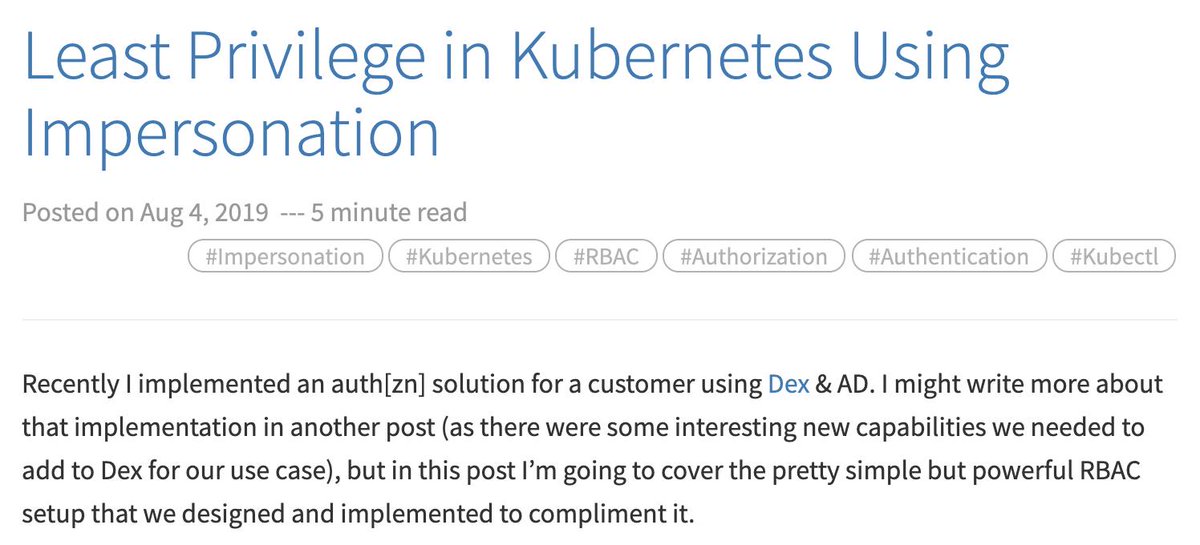 kubernetesio's tweet photo. Nice read from @johnharris85 about "setting up an RBAC system for minimal privilege over a cluster, while retaining a simple-to-use workflow and auditing capabilities" 🌟 https://t.co/Oz0W51QF9w https://t.co/MV3znaf1ZK