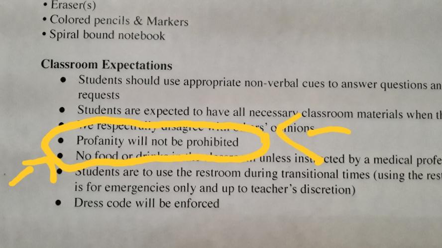 AEBowman3's tweet image. This is my son&apos;s 6th grade class information/rules. Do you think I should point this out to the teacher?

#WritingCommunity #classrules #typo #proofreading