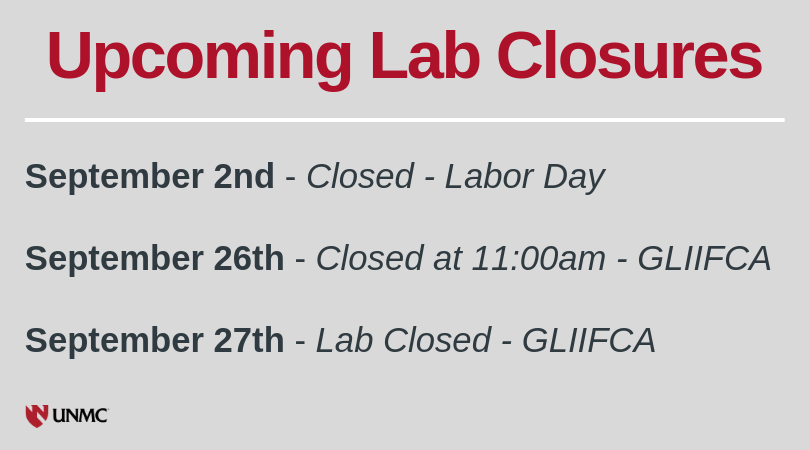FlowUNMC's tweet photo. Upcoming lab closures!
Interested in attending @gliifca 2019? Registration is now open!
#FlowUNMC #flowcytometry https://t.co/IpFT1shsDd