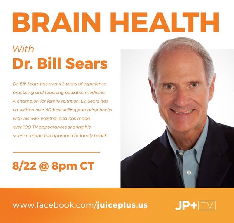 juiceplus's tweet photo. We're picking Dr. Bill Sears' (@AskDrSears) brain on #BrainHealth and #HealthyHabits. Tune in this Thursday at 8PM CT for #nutritiontips from the pediatrics professional, best-selling author, and father of 8. @drsearswellness https://t.co/ErdPfByBsj