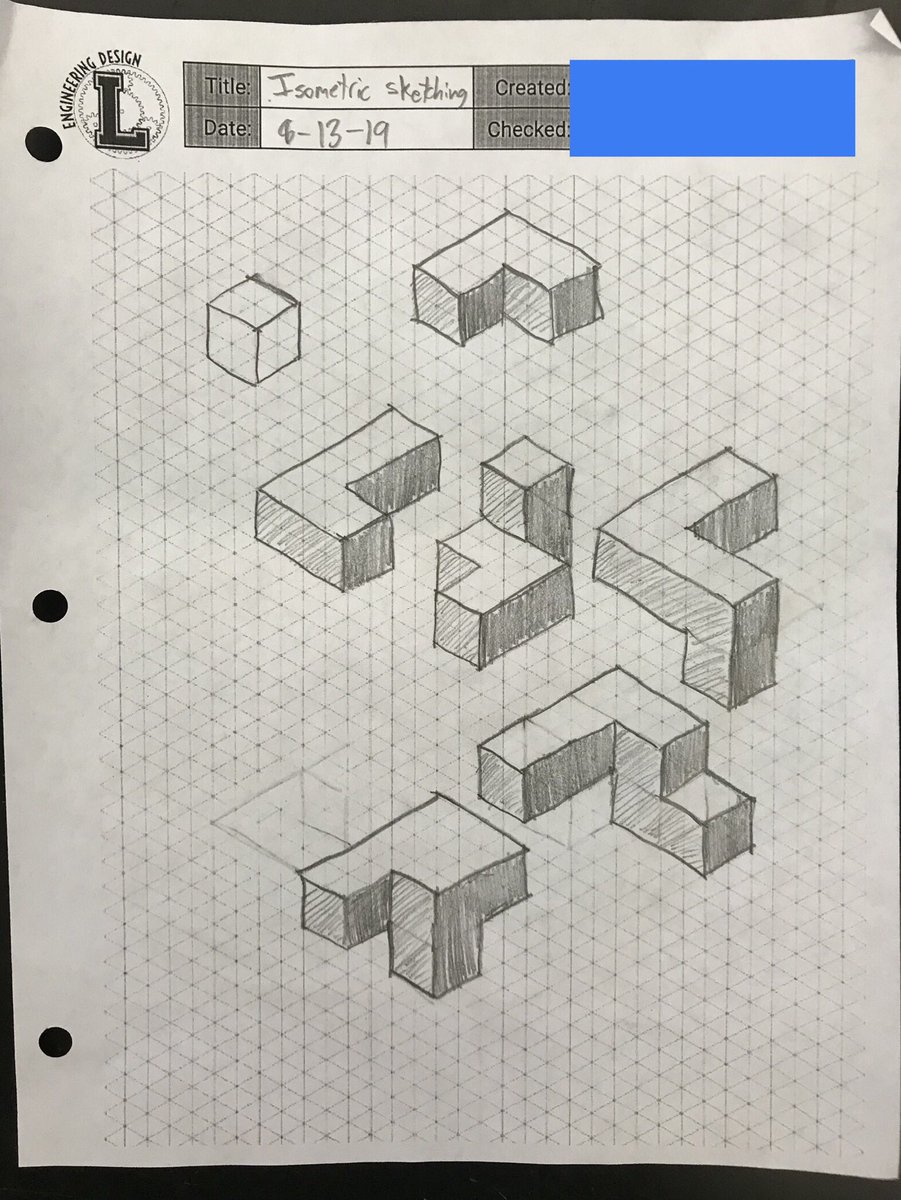_mattowen_'s tweet photo. Great start to Intro Engineering! Did some concept sketching and some isometric practice. Check out that slick logo 😎 #lusherpride #pltw https://t.co/QIdqnqdQfO