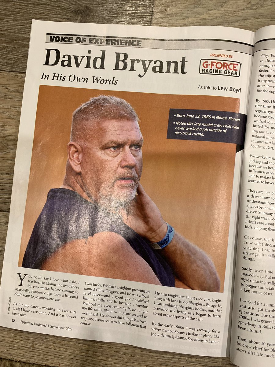 KentuckyLacy's tweet photo. Great to see @jdlbryant ‘s husband ~ David Bryant ~ in @speedway_mag September issue. David has been building race cars for over 35 years. He’s never worked a job outside of dirt track racing and he still has a flip phone. https://t.co/qISH2836aA