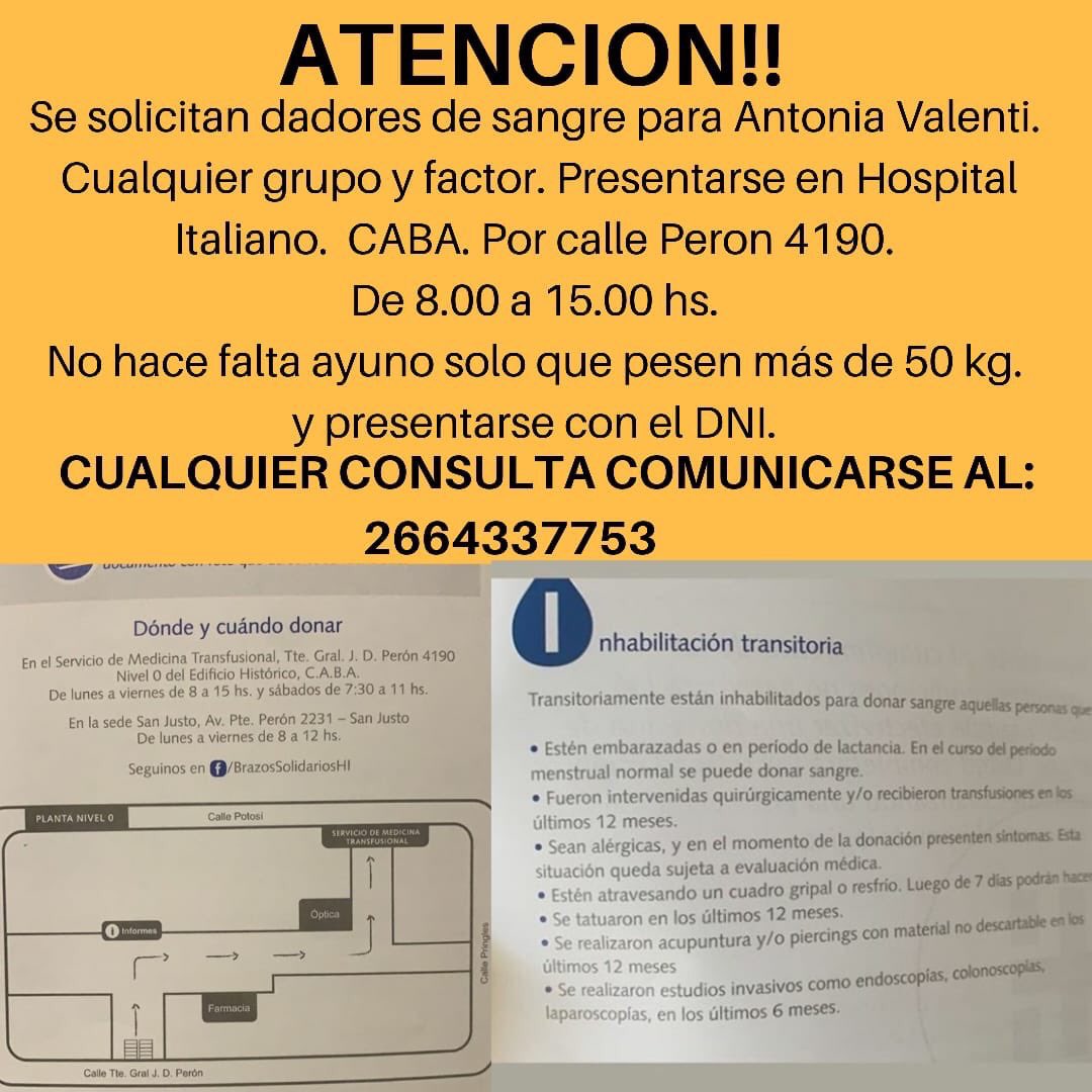 PrensaPezzini's tweet photo. Solicitamos dadores de sangre para Antonia, la mamá de @FabricioPezzini https://t.co/oyZTWdiA6v