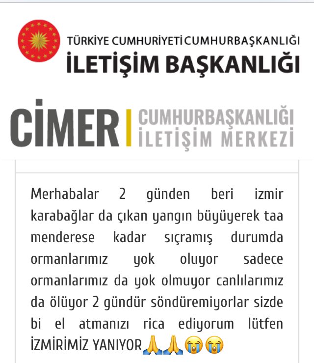 Sesimizi duymalarını ümit ediyorum  cimere yazdım sizde yazın hükümet el atsın söndürelim şu yangını 🙏 #izmiryanıyor #cimereyaz #ciğerimizyanıyor