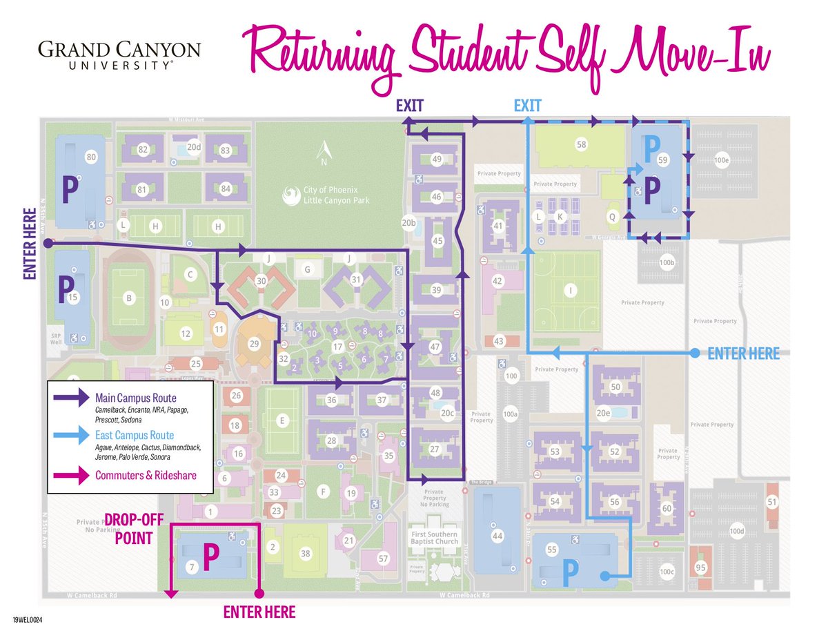 Grand Canyon University Map Of Campus Grand Canyon U On Twitter: "Welcome Back To Campus, Lopes! Self Move-In For  Main And East Campus Opens Tuesday. See The Map Below To Check Your Traffic  Route Through Campus. Https://T.co/Ayswtrmqvy" /