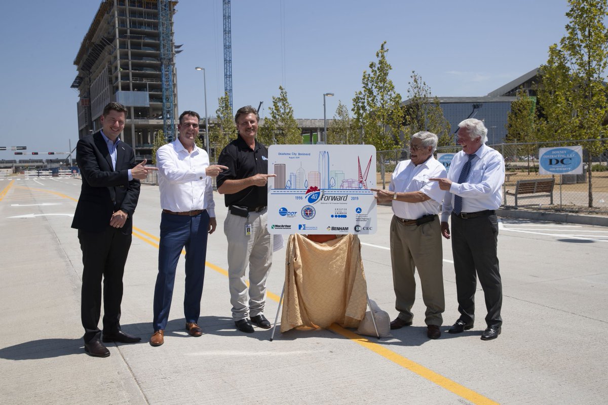 OKDOT's tweet photo. NEWS: Monday’s dedication of the Oklahoma City Boulevard closed the final chapter on the I-40 Crosstown rebuild, a nearly 25-year effort that helped transform Oklahoma City’s downtown. @GovStitt @davidfholt
 @cityofokc @okcchamber

Read more at: https://t.co/uj1SyeGWax https://t.co/L2DkUr0tMc