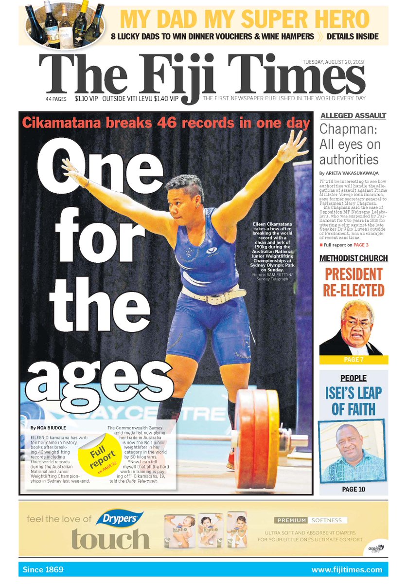 fijitimes's tweet photo. The Fiji Times 20th August 2019
🗞️🇫🇯👍🏽
#fijitimes #since1869 #firstpublished #latestnews #fijinews https://t.co/1VNG3ZOl36