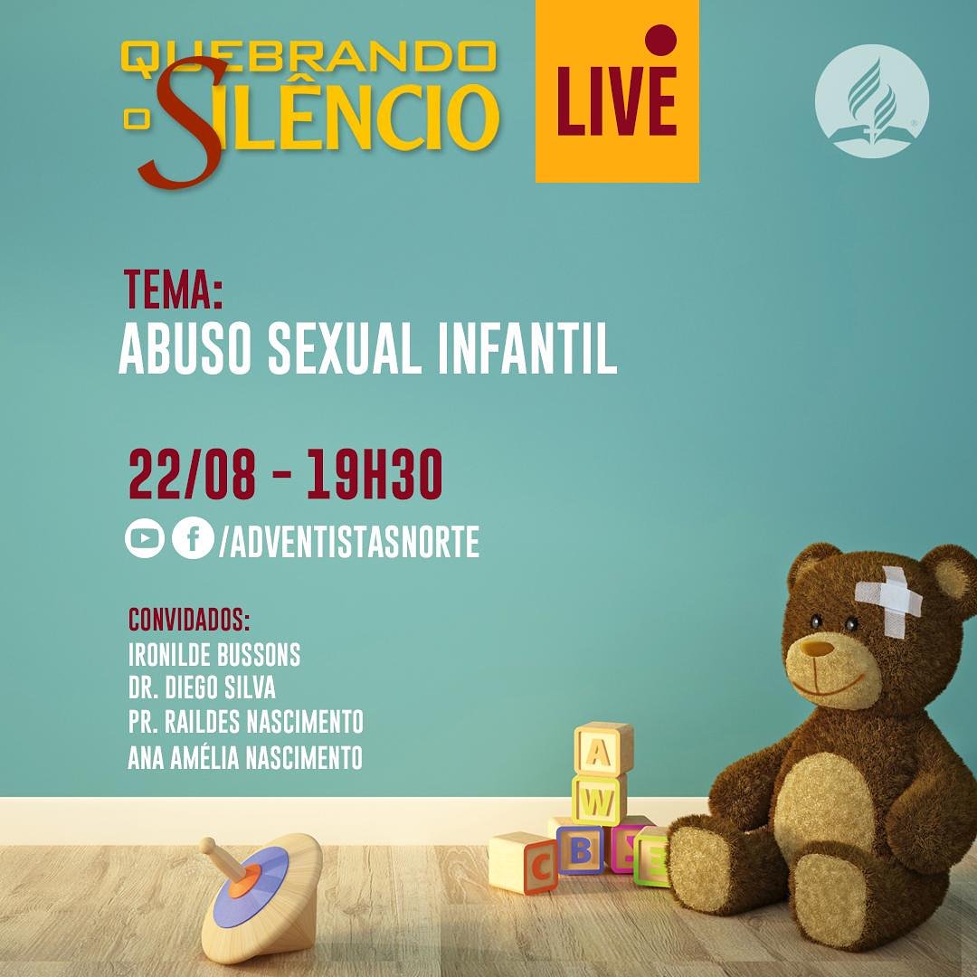DeParauapebas's tweet photo. Bom dia, amigos!
Nesta quinta-feira, 22, às 19h30, estaremos 🔴 AO VIVO nas redes @adventistasnorte com um bate-papo muito importante sobre o tema ABUSO SEXUAL INFANTIL! 
Tire suas dúvidas e convide seus amigos! 
#QuebrandoOSilencio https://t.co/8PLReNcU53