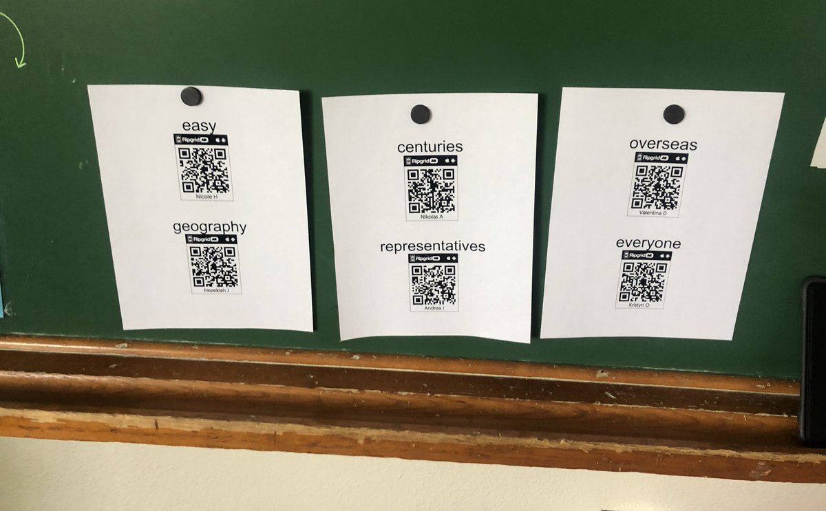 MsNicoleHarder's tweet photo. This year we’re experimenting with an interactive @Flipgrid word wall, students are recording videos of themselves defining the word and using a movement clue. They can scan the QR code to see their peers’ definitions! #FlipgridAR  @APSLZ1 @ABQschools https://t.co/uCeXU5V0Sz