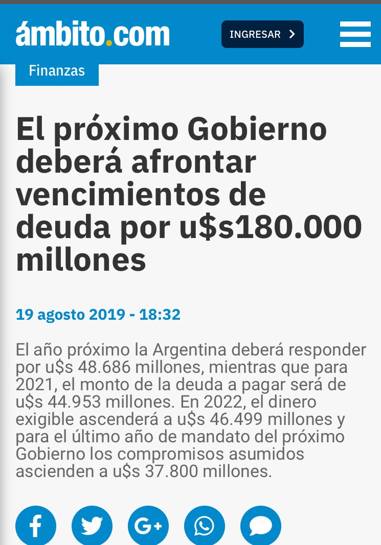 Deuda pública a diciembre de 2015 -> u$s 240.000 millones
Deuda pública a diciembre de 2019 -> u$s 180.000 millones