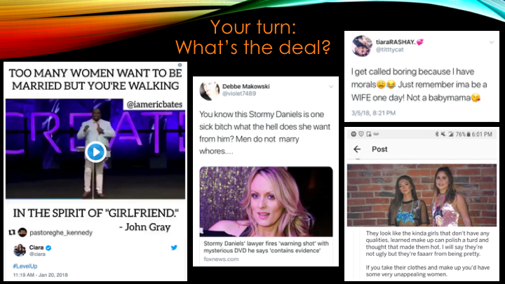 “Pick me” tweets show deals with patriarchal oppression. They show, for example, women slut shaming others or claiming as our “nature” domestic goddess myths that deny us power, money, public influence. In exchange for approval, protection in a shit system that harms us all. 5/