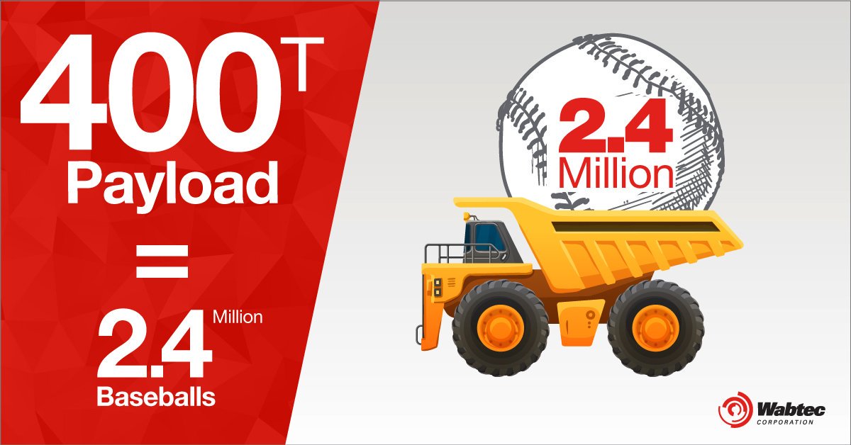 WabtecCorp's tweet photo. Our optimized integrated electric drive systems power 400T mining vehicles – that’s the equivalent payload of 2.4 million baseballs! #miningmonday #wabtecmining #mining #miningfunfacts https://t.co/a33Uy9oRKw