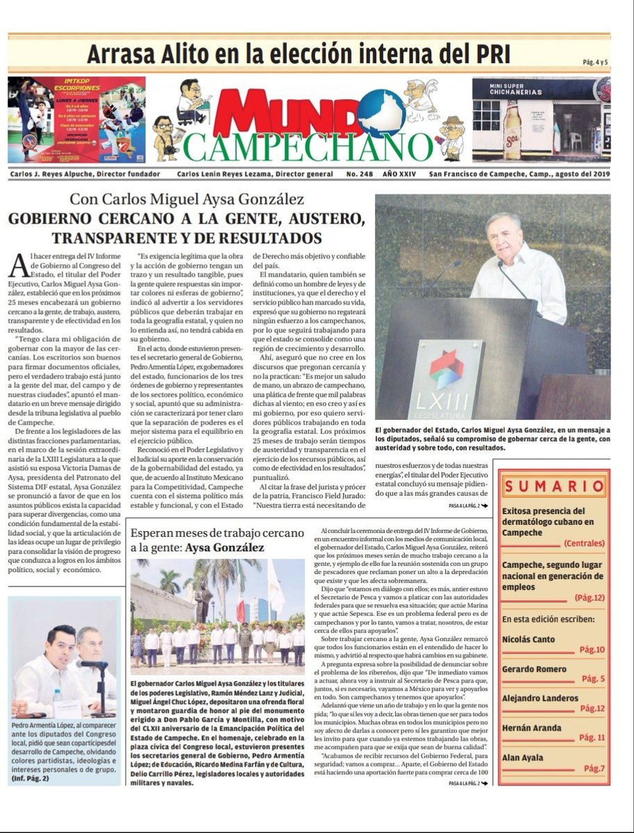 carlosleninreye's tweet photo. 🛑🛑 🗞¡COMENZANDO LA SEMANA, HOY LUNES 1⃣9⃣ DE AGOSTO DE 2⃣0⃣1⃣9⃣ Y DESDE MUY TEMPRANITO ☀ YA ESTÁ CIRCULANDO EL PASQUINCITO "MUNDO CAMPECHANO" 
 ¡Hay que leerlo de principio a fin!
¡Seguimos con "Las Chichanerías"!
https://t.co/ZfCIxhWnao https://t.co/JOnQVgx6NX