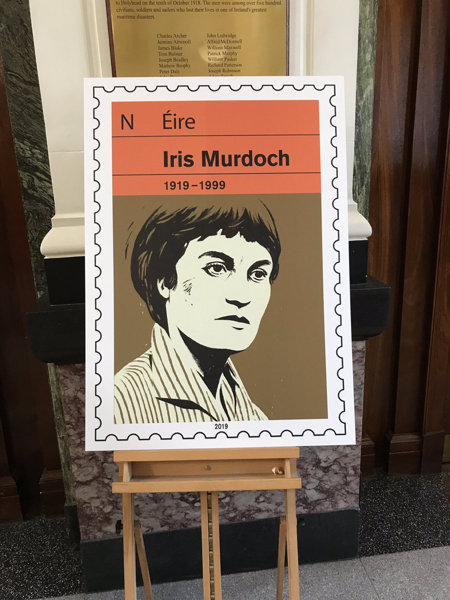 AllisonBTimmins's tweet photo. The #IrisMurdoch centenary stamp at the Post Office in #Dublin matches my new vintage @PenguinIEBooks #book #ASeveredHead with the same cover. #books #bookshops @IrisMurdoch @iris_dublin https://t.co/eurWXPQ2bN