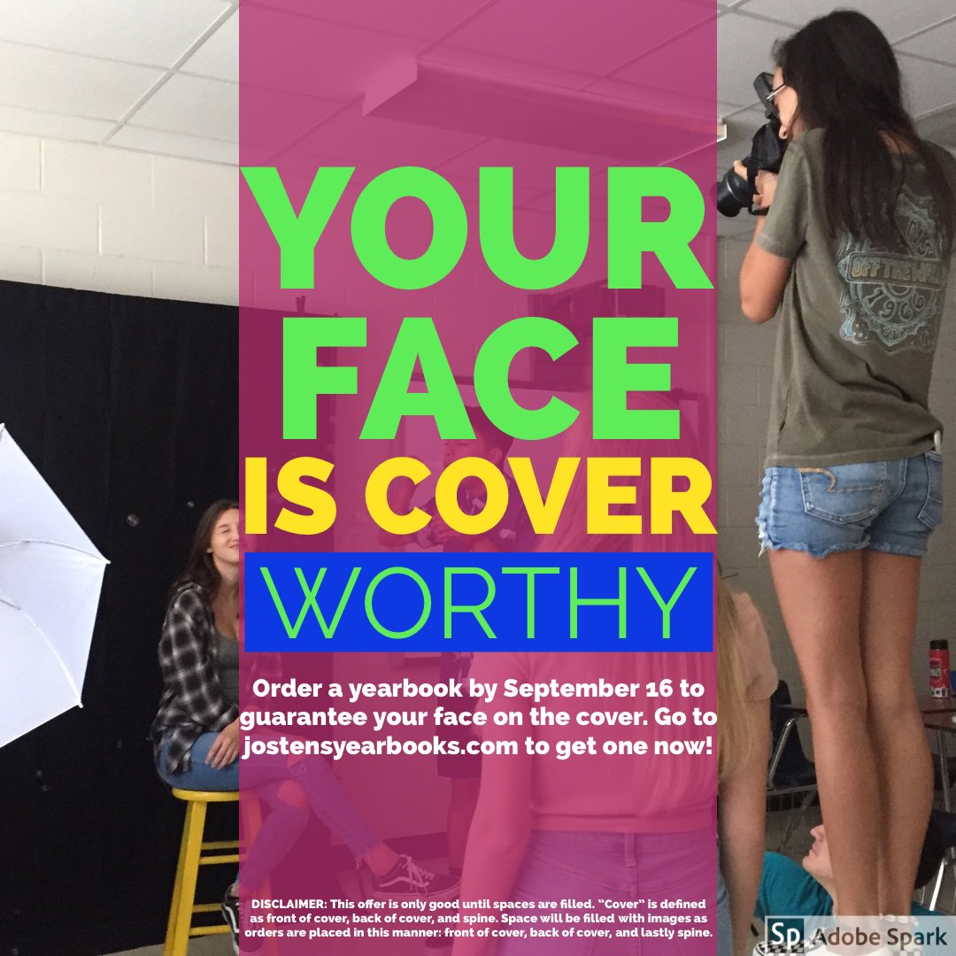 Yes, you read that right. YOU can be on the yearbook cover - all you have to do is order from jostensyearbooks.com by September 16. You can also receive four FREE icons if you personalize your book. 

Comment below if you want to be on the cover! 🙋‍♀️💚💛