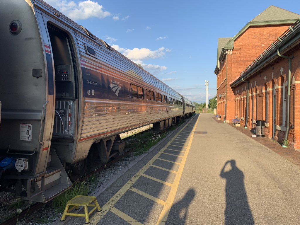 seatsixtyone's tweet image. Everyone leaves the New York-Toronto train at Niagara Falls Canada for off-train border control. Very straightforward, then we wait while they customs-check the train, then we’re back on.