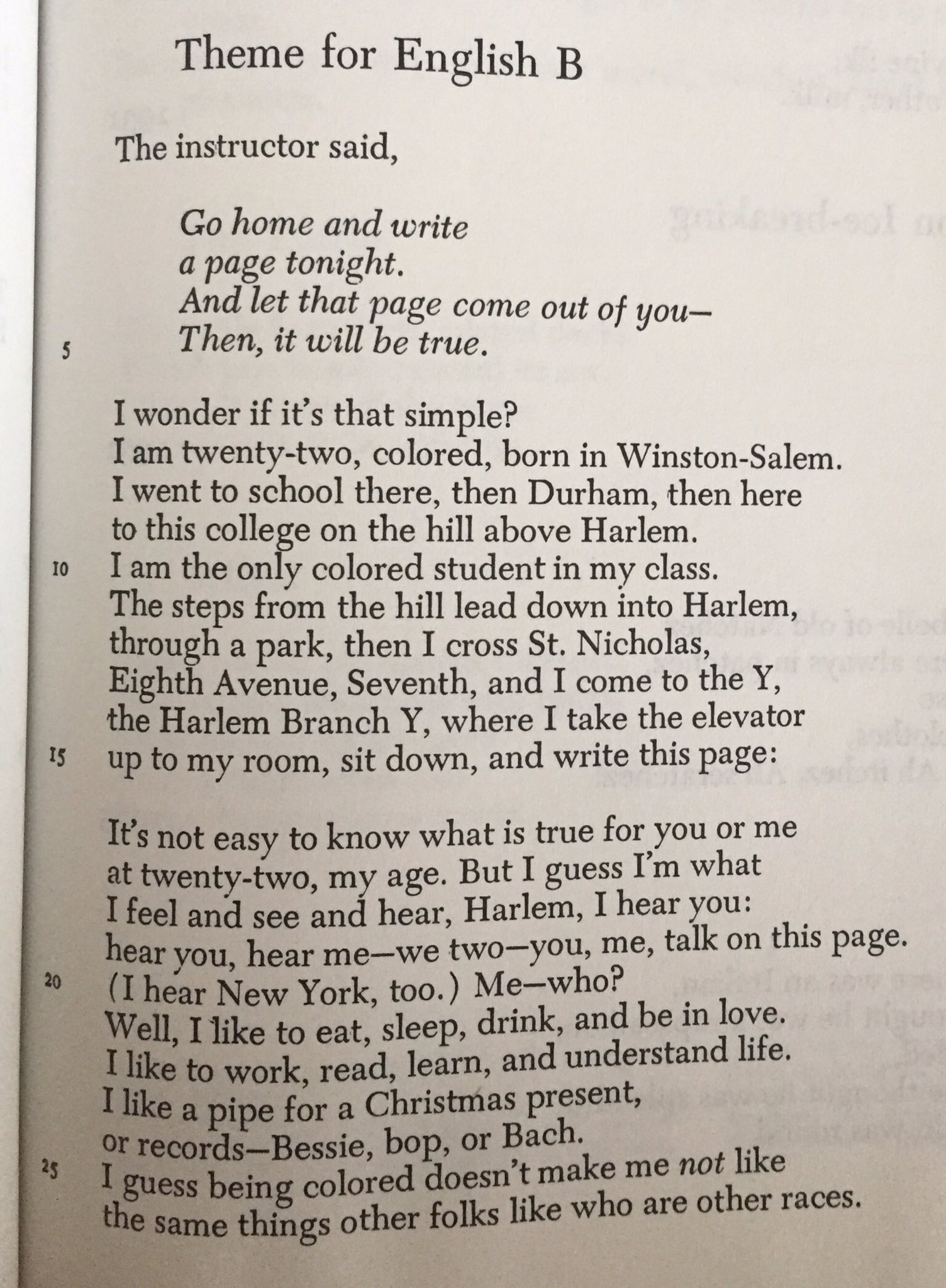 Miriam Callahan on X: &ldquo;Theme for English B by Langston Hughes 