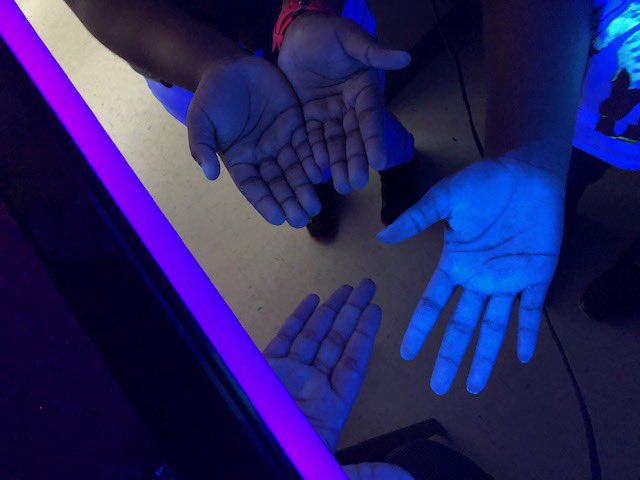 OKeefe_CCISD's tweet photo. Continuing our living and non-living unit… we discussed bacteria and how it can make us sick. We saw “germs” under the black light and talked about the differences between washing our hands and just using sanitizer. 🦠🧐 https://t.co/44tz9Z4Kbe