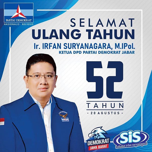 Selamat Ulang Tahun ke-52 Ketua DPD Partai Demokrat Prov Jawa Barat <a href="/ir/">ir</a>.irfansuryanagara semoga panjang umur dan sehat selalu...Aamiin

#demokratjabar 
#demokratjawabarat 
#52th 
#partaidemokrat 
#happybirthday 
#hbd 
#ultah
