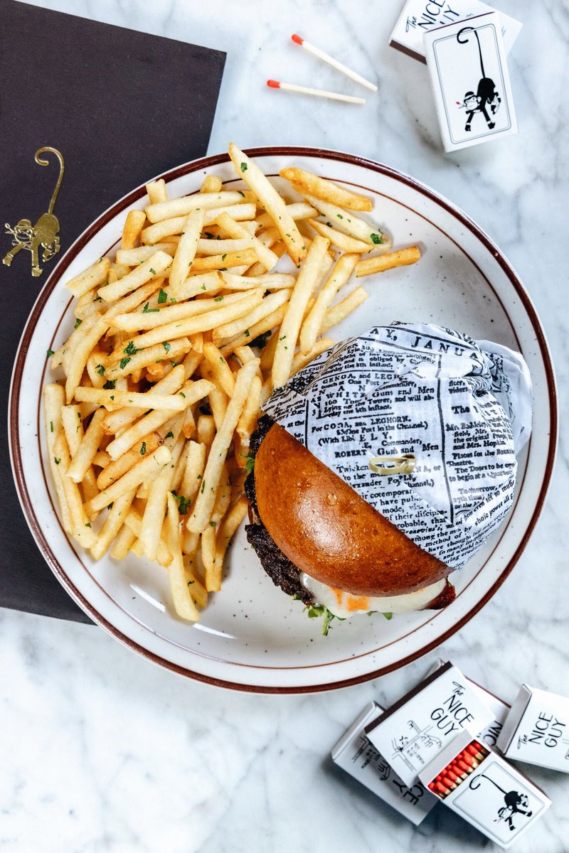 A staple since day 1. Celebrating our 5th Anniversary this week! Join us Friday through Sunday for our classic dishes like The Nice Guy Burger with maple glazed bacon, arugula, caramelized onion and house made American cheese and your other favorites reservations@theniceguyla.com