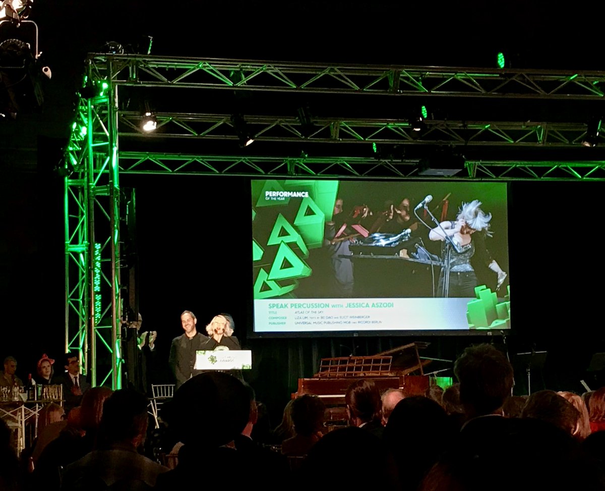 Great night, as always, at the <a href="/ausmusiccentre/">Australian Music Centre</a>/<a href="/APRAAMCOS/">APRA AMCOS</a> Art Music Awards. Highlights included <a href="/Jaszodi/">Jessica Aszodi</a> and <a href="/speakpercussion/">Speak Percussion</a> (pictured) win Best Performance for @lizalimcomposer's Atlas of the Sky, and Damien Ricketson's win for his opera, The Howling Girls. #ArtMusicAwards
