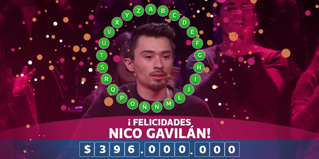 ¡Felicidades leyenda del rosco! 🎉🆎 Nico Gavilán logra ganar el pozo HISTÓRICO de #PasapalabraCHV, llevándose 396 millones de pesos, el premio más grande entregado en la TV chilena. Toda una hazaña que ha conseguido en base a esfuerzo y perseverancia 👏👏👏
