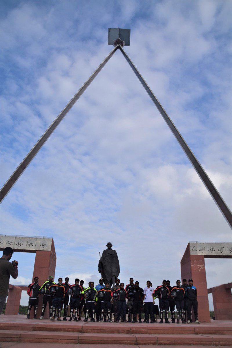 HQ_DG_NCC's tweet photo. On the occasion of 150th Birth Anny of Mahatma Gandhi “SAVE THE EARTH” motorcycle rally with 18 riders, was jointly flagged off from 'National Salt Satyagraha Memorial', Dandi, by NCC Baroda Gp Cdr, Brig Charandeep Singh, SM &amp; Shri Girish Pandya, IPS, SP Navsari. @SpokespersonMoD https://t.co/l7M1WxEaUV