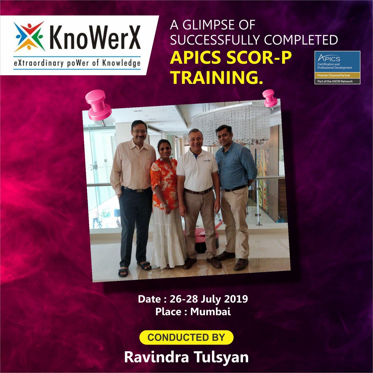 KnoWerX's tweet photo. #Trainingcompleted
A glimpse of successfully completed APICS SCOR-P Training by Mr. Ravindra Tulsyan.
#Certification #Multinationalcompany #Supplychainmanagment #Upliftyourcareer #Learningdevelopment #Success #APICS #knowledge https://t.co/mO9L2ZvKGe