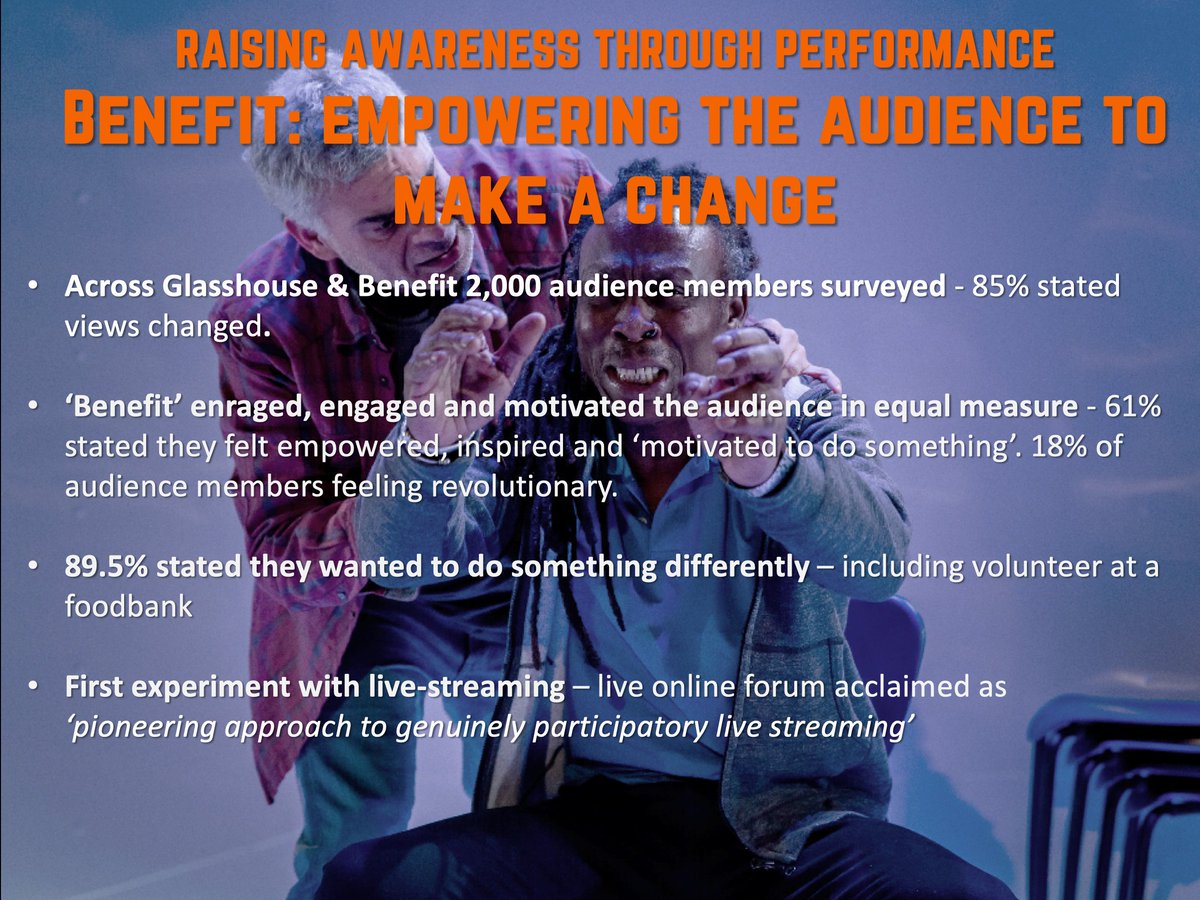 mlchandler01's tweet photo. @oliver_oshea @KerryNorridge @CardboardCitz @castindoncaster @pilot_theatre Across #Glasshouse & #BenefitPlay we did epic piece of audience research.
- 2,000 surveyed
- 85% views had changed
- 89.5% wanted to do something different.
That's when I understood power of #ForumTheatre #TheatreOfTheOppressed as a form of #ArtsForSocialChange
#SixYearsAtCitz https://t.co/gLu4NyiiIj