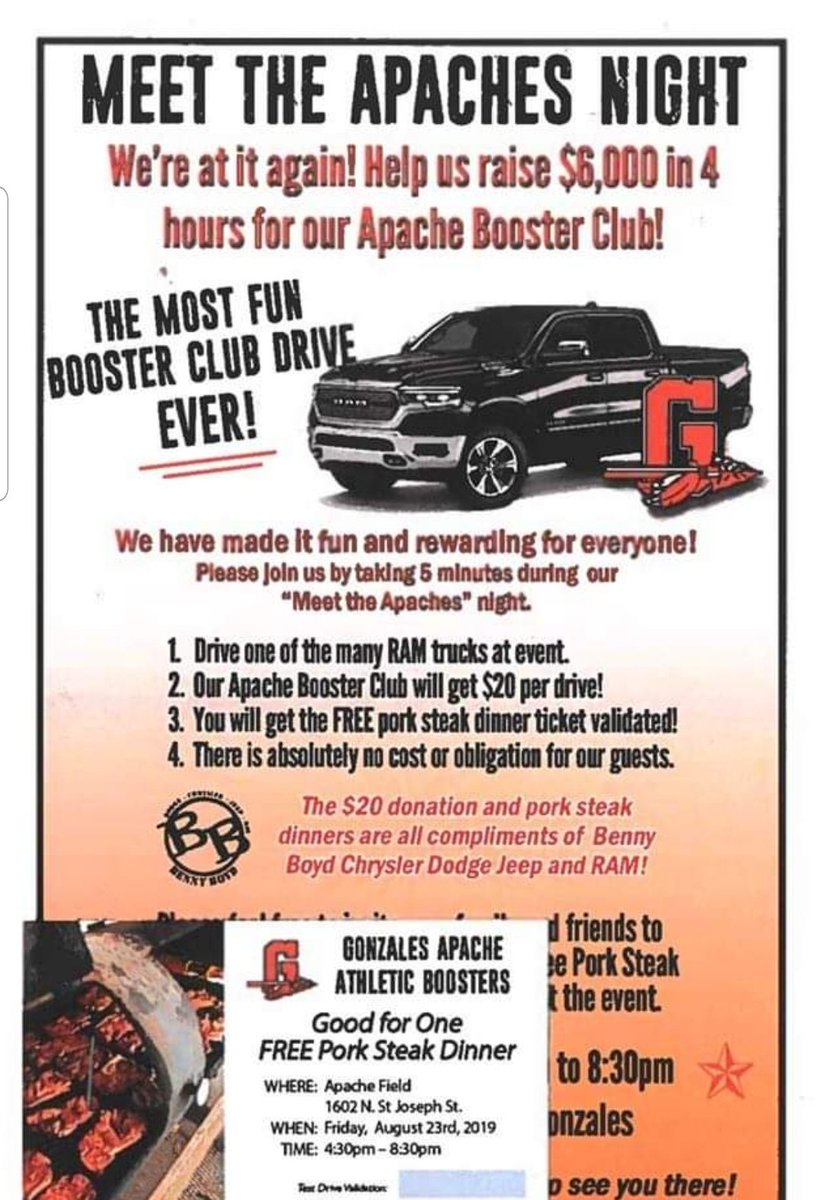 Jennifer Almaguer (@jalmaguer01) on Twitter photo 💥This Friday at Apache Field! Come out and meet your Apaches and drive a Dodge to help support your Apache Athletes!💥
<a href="/WaldieMichael/">Michael Waldie</a>
@JoseTorresGI
<a href="/KCTIFM/">KCTI FM</a>
<a href="/GonzInquirer/">Gonzales Inquirer</a>
@ 💥This Friday at Apache Field! Come out and meet your Apaches and drive a Dodge to help support your Apache Athletes!💥
<a href="/WaldieMichael/">Michael Waldie</a>
@JoseTorresGI
<a href="/KCTIFM/">KCTI FM</a>
<a href="/GonzInquirer/">Gonzales Inquirer</a>
@