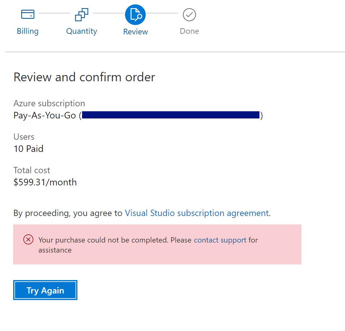 shailensukul's tweet photo. Naming and shaming @VisualStudio 
Your monthly subscription website has been completely broken for over a year! Cannot even increase the monthly license count. #fail How do you even charge money for this?!? I even closed my support ticket out of sheer frustration. #incompetent https://t.co/NrYEVJhZRj