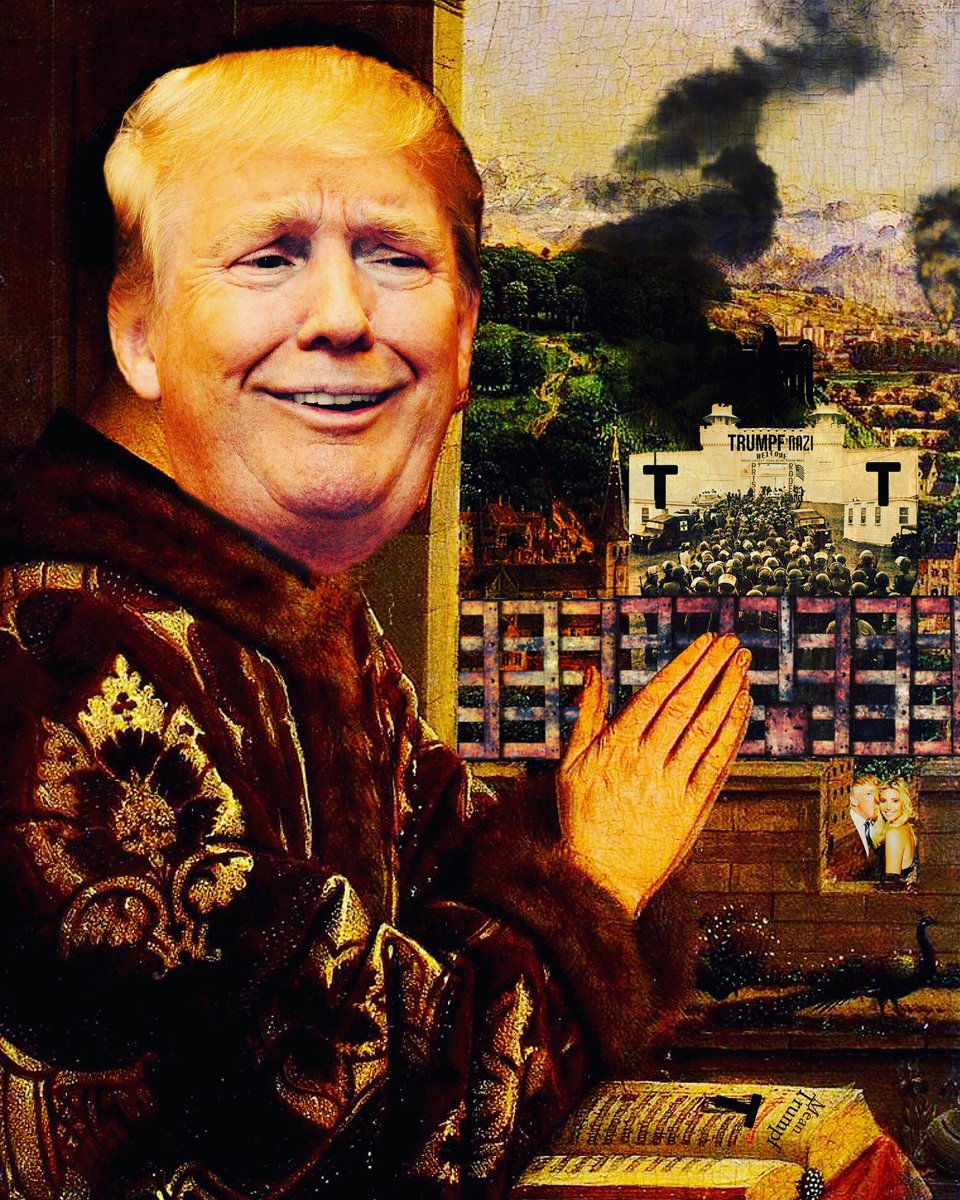 “mean trumpf” #collage #futrump #trump #magaisformorons #maga #evil #traitor #fascist #gop #impeachtrump #meinkampf #vaneyck #resist #resistanceart #artasresistance #killer #epa #familiesbelongtogether #voteblue #racisttrump #ugh