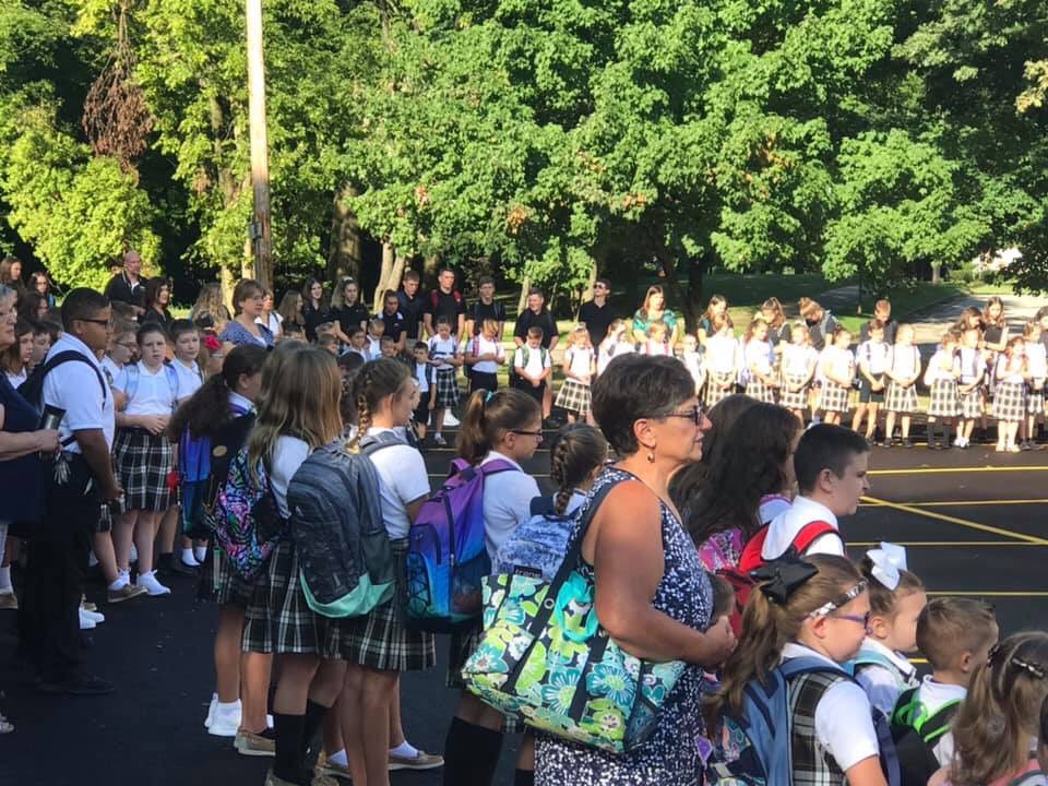 Holyfamstow's tweet photo. We had a great first day back to school today!  We started the morning off with a prayer service and Blessing of the Bookbags with Fr. Andy. We are so excited for the great year ahead!  🐾🙏🏻❤️🐾 https://t.co/ihZ5aAEnPA