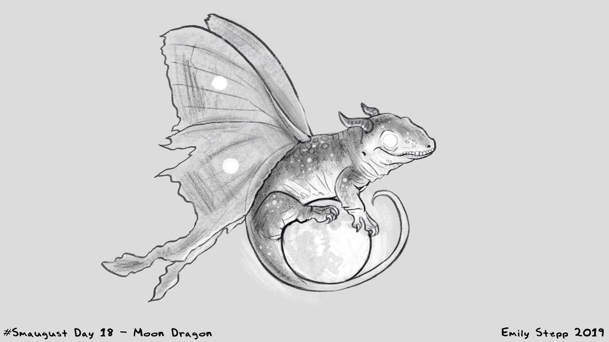 News makes me sad, here's a happy Moon Dragon sketch for #Smaugust. #Smaugust2019 #DragonSketch #MoonDragon #CuteDragon #LunaMoth #GiantGecko