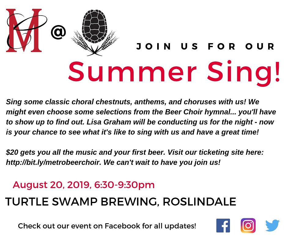 MetroChorale's tweet photo. Tomorrow night, join us for our summer sing! #summersing #beer https://t.co/dVN8aBeFia