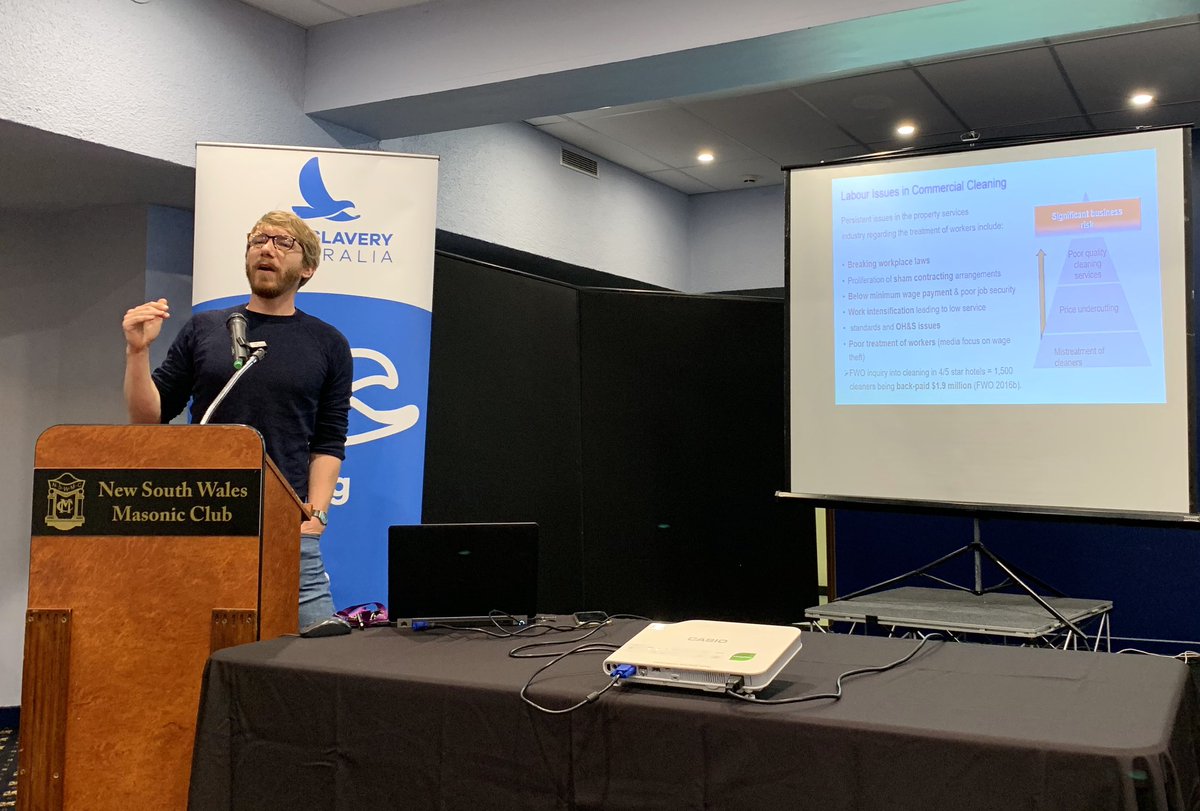 AntiSlaveryOz's tweet photo. .@martijnboersma from @UTS_Business examines how the Cleaning Accountability Framework, a multi-stakeholder collaboration, can help organisations address and migitate #modernslavery risks and systematic issues in their cleaning #supplychains. @UTSLaw #ASAtraining https://t.co/xp0tSOarSh