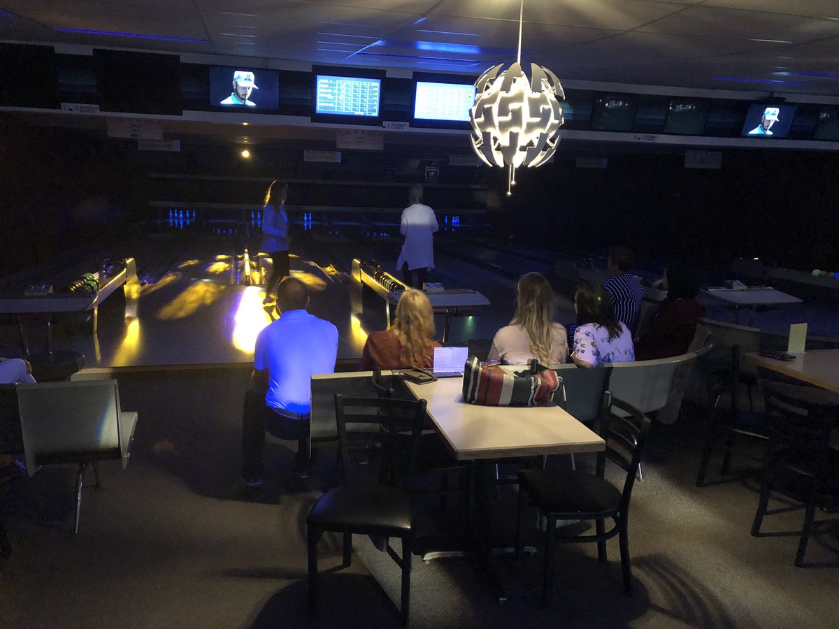 RandolphMacLEAN's tweet photo. Some after day one fun at the bowling alley, with @horizonsd205 new teacher Induction & Mentorship Program. Building relationships, having fun, and sharing a few laughs. @horizonsd205 #wonbothgames #literacy #safandcaring #assessment #support #newprofession #edchatSK https://t.co/9747YaHCir