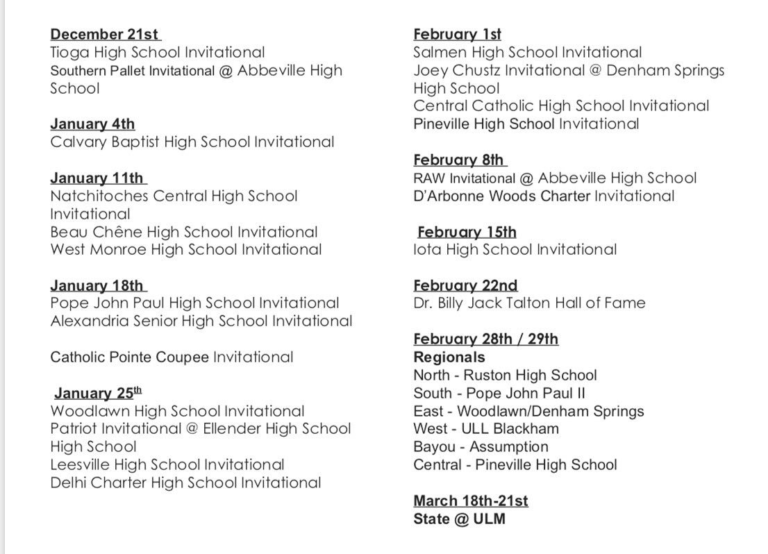 LHSPLA's tweet photo. Check out the 2019-2020 Meet Schedule! Which meets will you be attending? 💪🏼💪🏼💪🏼
.
.
.
.
#lhspla #highschool #louisiana #louisianahighschool #louisianapowerlifting #lhsaa #squat #bench #deadlift #powerlifting #powerliftingmotivation https://t.co/g33c4mzIb6